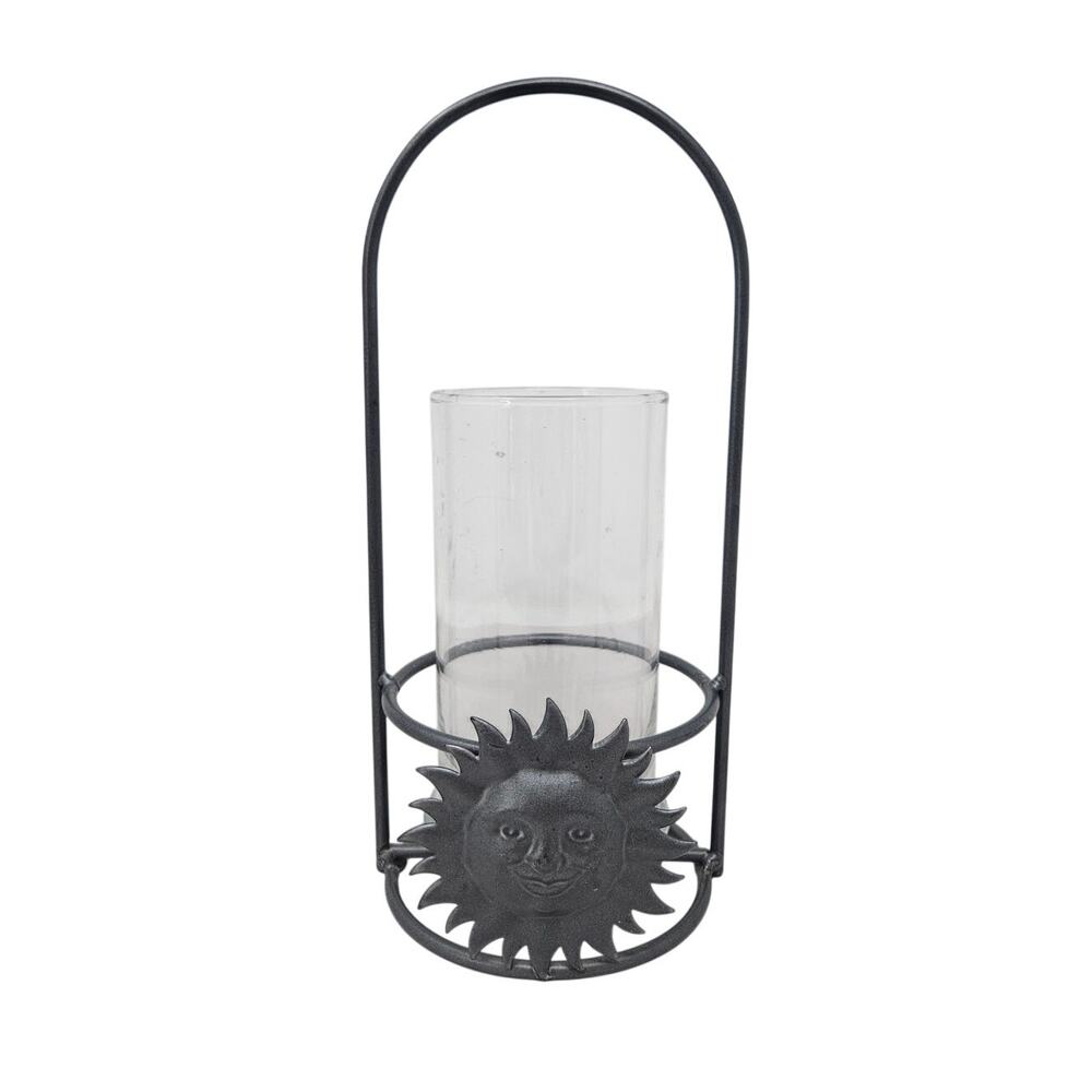 Vintage 90s Celestial Sun Lantern Candle Hurricane Glass 11 in Whimsygoth